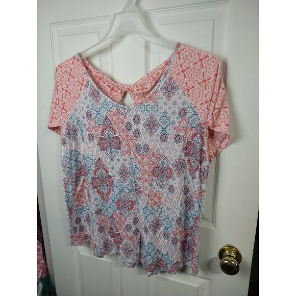 Westport Woman 2X Tee Short Sleeve Bohemian Twist Back Casual Stretch Pullover - Picture 2 of 9